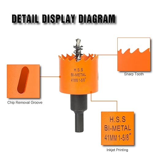 1-5/8 Inch Hole Saw with Arbor for Wood Metal Plastic, 1.625 in Bimetal Hole Cutter, Fast Chip Removal, Smooth Flat Drilling Edge