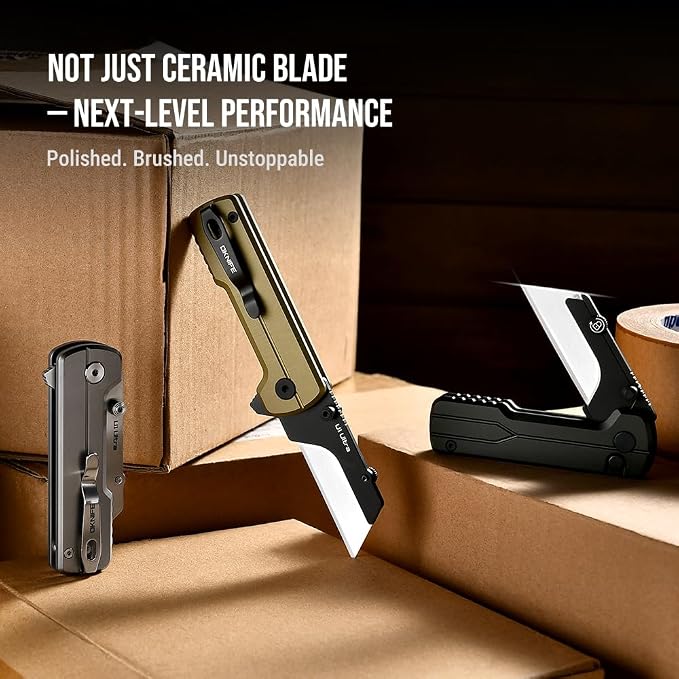 OKNIFE U1 Ultra Pocket Folding Utility Knife w/Ceramic Blade, Lightweight O-Aluminum Handle Button Lock EDC Box Cutter with Clip for Men Women (Stealth Grey)