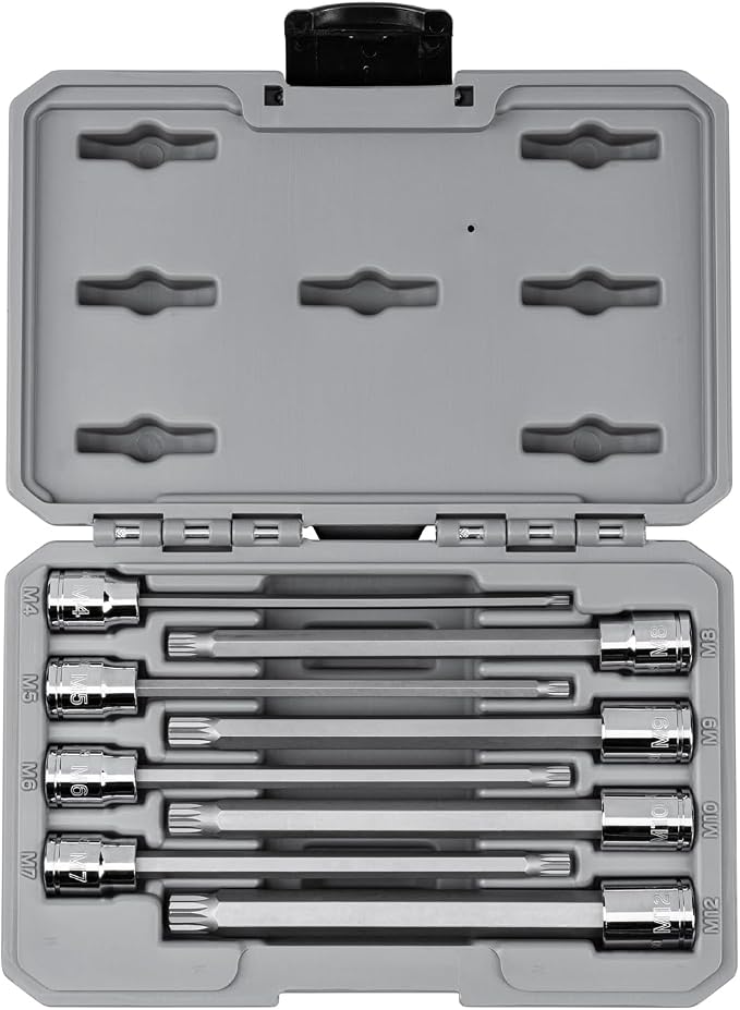TEKTON 3/8 Inch Long Triple Square Bit Socket Set with Case (8-Piece) | SHB91318