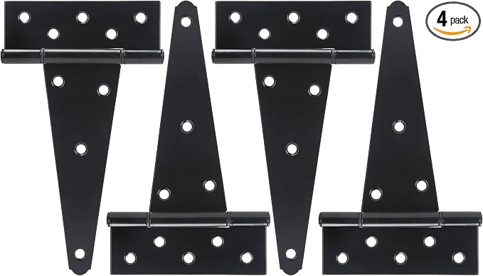 8 Inch T-Strap Shed Door Hinges Heavy Duty, Black Tee Hinge for Wooden Fences, Yard Door, Barn Door Gates, Wrought Hardware Rustproof, 4PCS