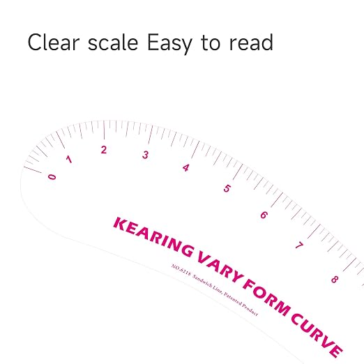 KEARING 18inch Clear French Curve Ruler for Pattern Making, Vary Form Curve Ruler for Sewing, Sandwich Line Scale, Clear Hip Measuring Curve Transparent Fashion Designer's Ruler for Quilting