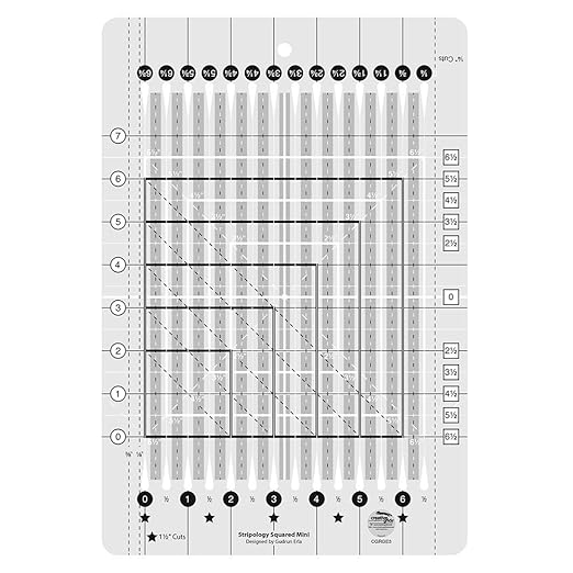 Creative Grids Stripology Mini Slotted Quilting Ruler – CGRGE3 – Made in USA, 8-1/2in x 12-1/2in, Non-Slip Grip Acrylic Fabric Strip Cutting, Sewing, Crafting, Patchwork Ruler & Template