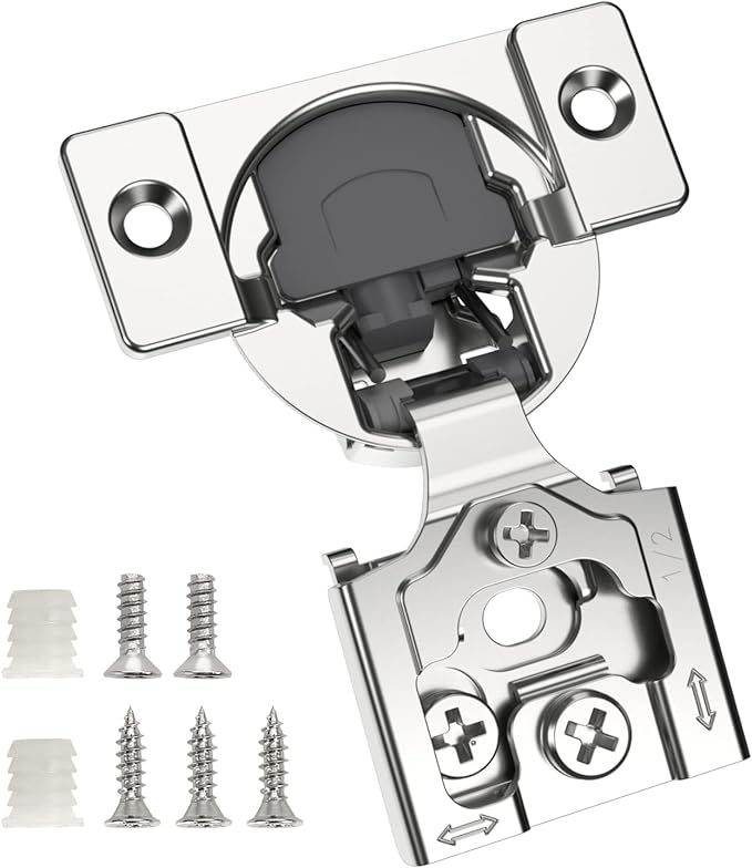 Chibery 2 Pack 1/2" Overlay 3D Soft Close Concealed Hinge for Face Frame Door, Smooth Slow Self Closing Hinges, Satin Nickel, Hidden 105° Open Angle Stainless Steel Hinge for Kitchen Cabinet Door