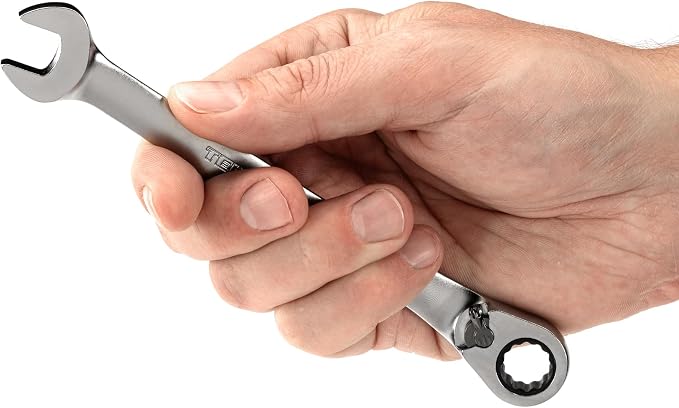 TEKTON 7/16 Inch Reversible Ratcheting Combination Wrench | WRC23311 | 12-Point, Satin Chrome Finish