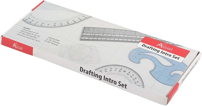 Acurit Drafting Introduction Set of 8 - Professional Drafting Tools for Architects & Artists: Includes Triangles, Grid-Scale Ruler, Lettering Guide, Protractors & French Curves - Drafting Kit