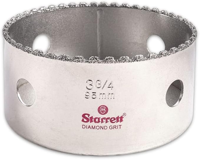 Starrett Diamond Grit Hole Saw 3-3/4" Dia, 1-5/8" Cutting Depth | Ideal For Drilling Small Diameter Holes, 5/8-18 Thread Size, XA2/XA10 Arbor, Silver Finish, KD0334-N
