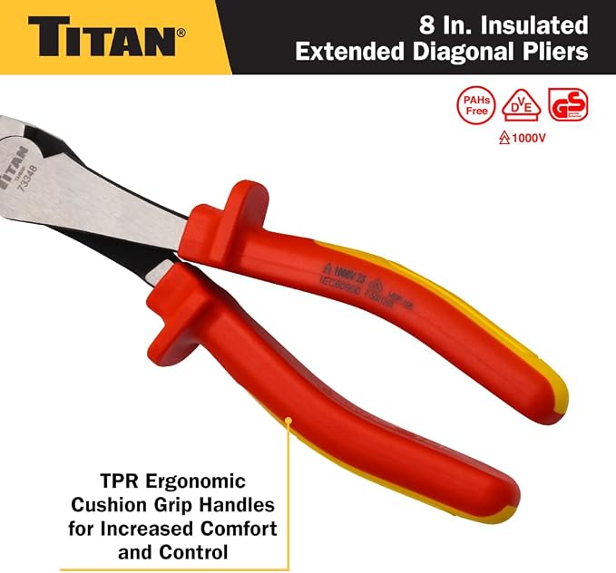 Titan 73348 8-Inch VDE Insulated Diagonal Pliers