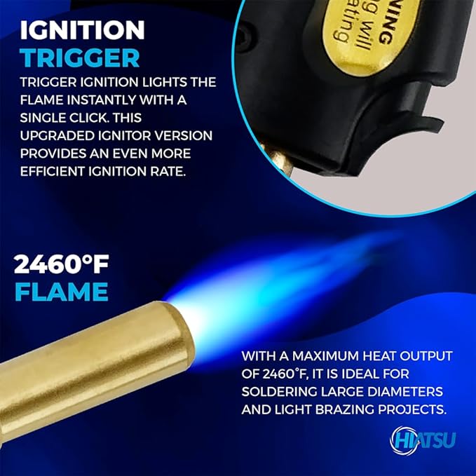 Portable Turbo Torch Kit - Durable Propane Torch with Adjustable Flame Control & Heavy-Duty Tips - Ideal Turbo Torch for HVAC & Refrigeration - Compatible with MAPP Gas