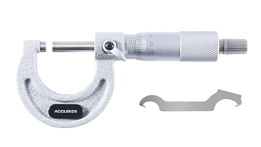Accusize Industrial Tools Outside Micrometer, 0-25mm, EG00-0025 | 0-25mm, Ultra-Precision, Carbide Tipped, M-Type, Resolution 0.01mm, Ratchet Friction Thimble, Solid Storage Case