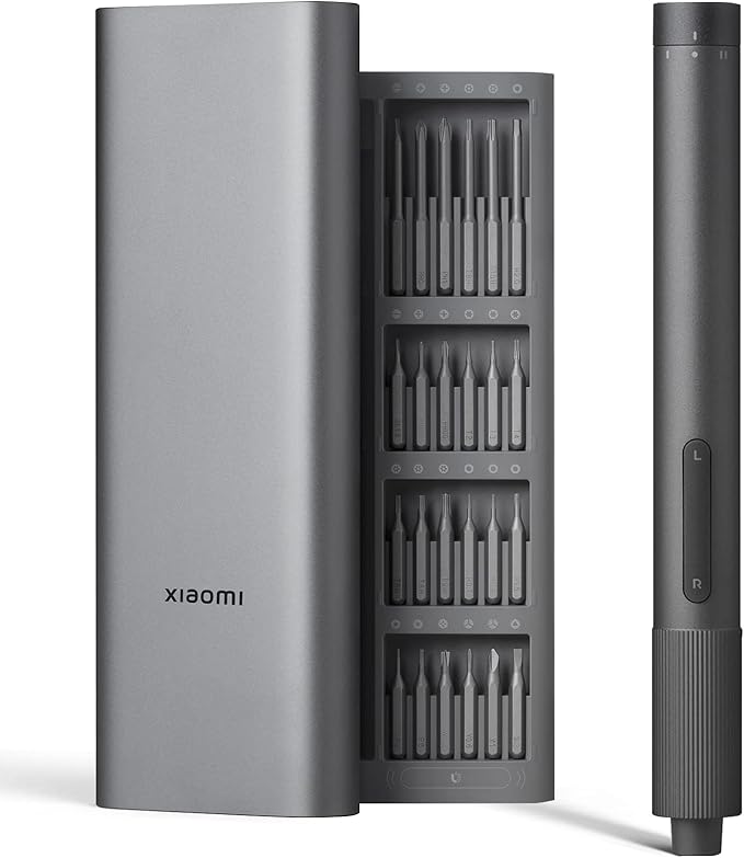 XIAOMI Electric Precision Screwdriver, All-Metal Gearbox, Powerful Magnetic Motor, Rechargeable Lithium Battery, S2 Steel Screwdriving Bits, Type-C Charging, Aluminium Alloy Case, Grey