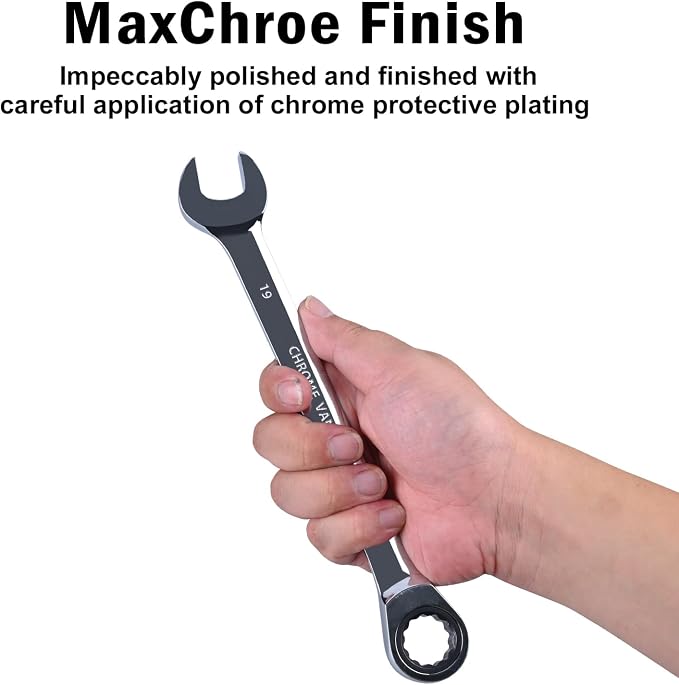 Egofine 19mm Ratcheting Combination Wrench Metric, Industrial Grade Gear Spanner with 12-Point Design, 72-Tooth Ratchet, Chrome Vanadium Steel