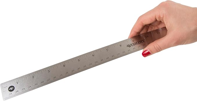Westcott Stainless Steel Ruler Set with Non-Slip Cork Backing, Easy to Read Etched Markings, Flexible and Sturdy Design for Crafting, Office, Classroom, School Supplies, 18-Inch, 12-Pack