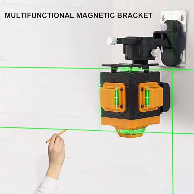 Laser Level Self-Leveling 4 x 360° - 4D Green Cross Bright Line Laser 100ft Range for Picture Hanging, Tile Installation, Indoor DIY & Construction | Magnetic Mount, 2 Rechargeable Batteries