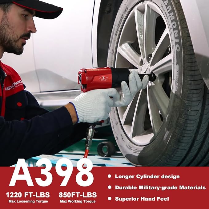 AEROPRO TOOLS 1/2-Inch Aluminum Air Impact Wrench(A398) | Twin Hammer with 1380FT-LB Max Loosening Torque, Pneumatic Impact Gun, for Auto Repair, Tire Shop (Aluminum Housing)