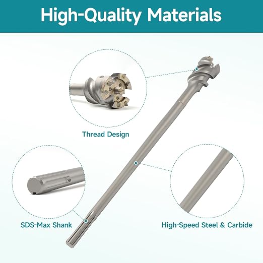 1-3/4 in. Break Through Drill Bit, 1-3/4 in. x 21-2/3 in. Carbide Tipped Hole Saw Bit with Storage Tube, SDS MAX Shank, Tools for Concrete Brick Stone and Other Masonry Construction Material