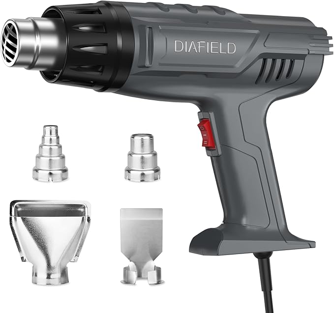 DIAFIELD 1850W Heat Gun, Dual Temperature Settings, Fast Heat Hot Air Gun, Durable& Overload Protection, with 4 Nozzles for Shrink Wrap, Vinyl, Crafts, Epoxy Resin