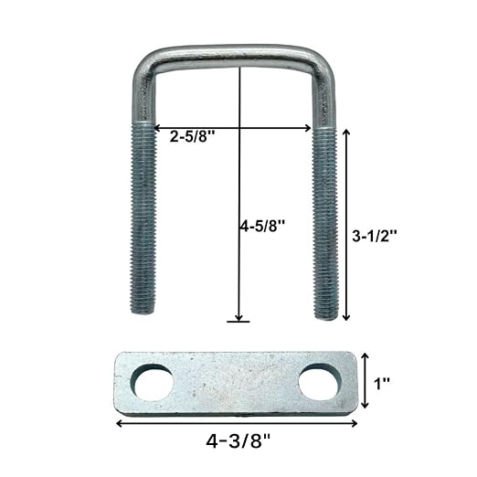 4 Pack Square U-Bolt for Trailer - Fits 2.5 Inch Wide Leaf Springs, Galvanized Steel Clamp Set, Secure Fit for Truck, Boat and Trailers