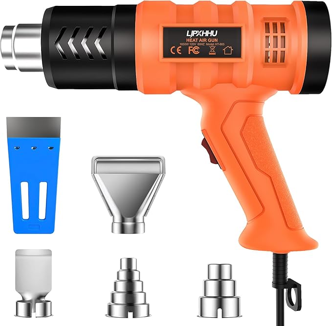 Heat Gun 1850W 1.5s Fast Heat Heavy Duty Hot Air Gun Good Temp Control 122℉-1112℉(50-600℃）Overheat Protection 2 Speed with 4 Nozzles for DIY Craft Shrink PVC Tubing Vinyl Wrap Stripping Paint Resin