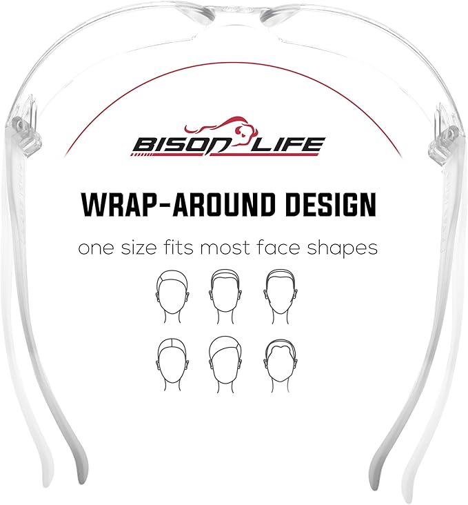 BISON LIFE Clear Safety Glasses – ANSI Z87.1 Scratch & Impact Resistant Wrap Around Eye Protection Goggles for Men & Women