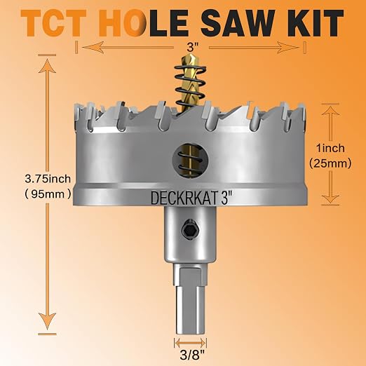 3" TCT Hole Saw for Hard Metal, Heavy Duty 75mm Tungsten Carbide Tipped Hole Cutter with Spring-Loaded Pilot Drill Bit for Stainless Steel, Metal, Iron, and Plastic