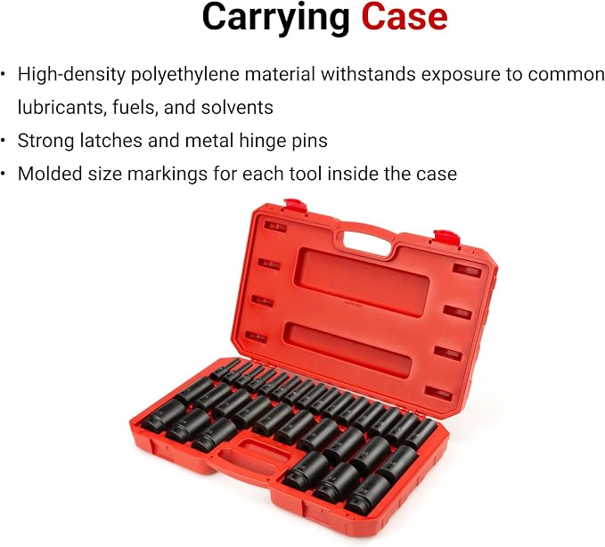 TEKTON 1/2 Inch Drive Impact Socket Set, 31-Piece | SID92335 | (8 - 38 mm), Deep, 6-Point, Case