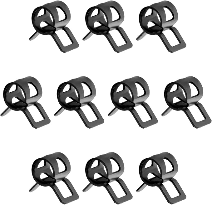 100pcs 0.35" ID Constant Tension Band Hose Clamps, 9mm Spring Band Type Action Hose Clamp Manganese Steel Fuel Line Clamp Low Pressure Air Clip Clamp for Fuel Hose Line Water Pipe Air Tube black