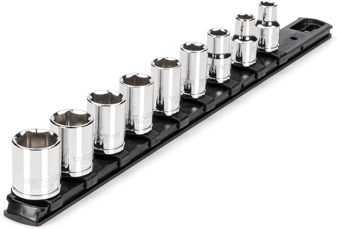 TEKTON 3/8 Inch Drive 6-Point Socket Set, 9-Piece | SHD91101 | (5/16 - 3/4 in.), Shallow, Socket Rail