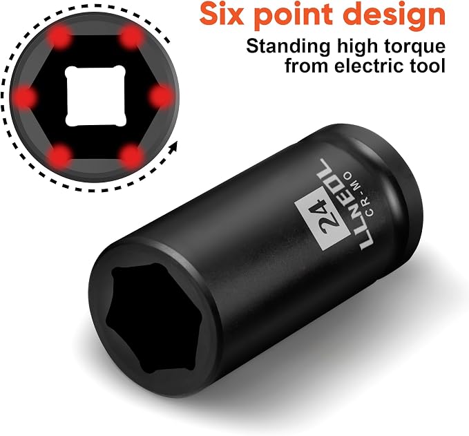 LLNEDL 3/4 Inch Drive Socket Set, 12Pcs Impact Deep/Jumbo Sockets, Metric 17mm to 41mm, 6-Point CR-MO Heavy-Duty Big Socket Set for Large Vehicle & Equipment Maintenance