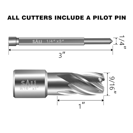 SALI 2 pcs Annular Cutter Diameter 9/16 Inch with Weldon Shank 3/4" (with 2 Flats) Cutting Depth 1" Mag Drill Bit for Magnetic Drill Press HSS Fully Ground Drill with One 1/4"*3" Pilot Pin