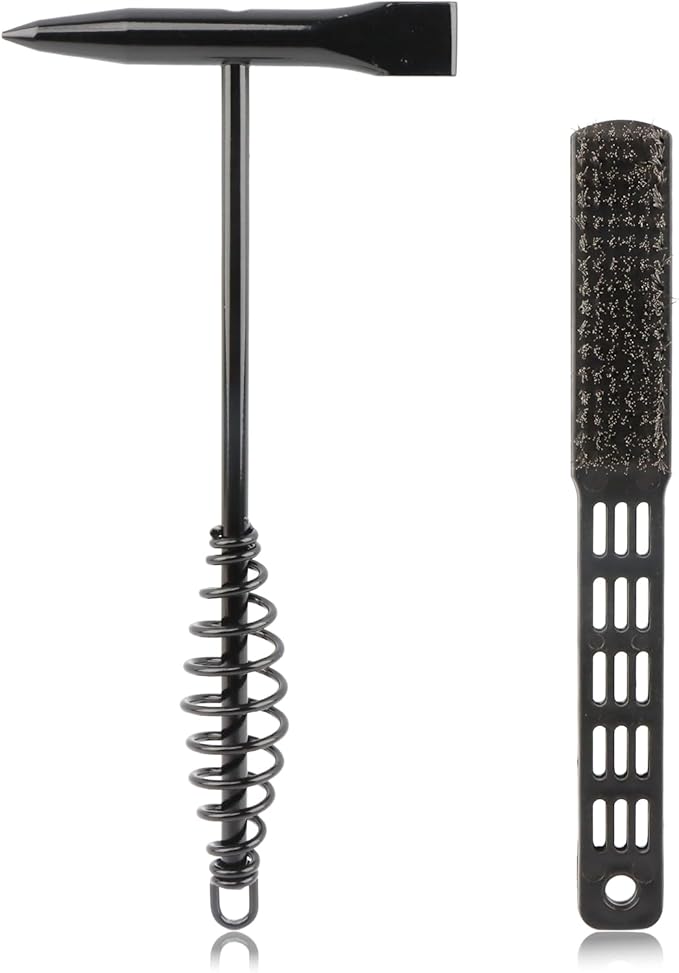 Welding Chipping Hammer and Wire Brush Set, 10.5" Welding Hammer with Spring Handle and 7.87" Steel Bristle Brush, Welding-Tools for Slag, Spatter, Residue Removal(COLOR:Black)