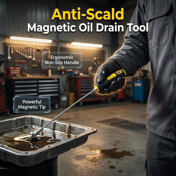 Magnetic Oil Drain Plug Removal Tool, 2026 New Oil Filter Removal Wrench Oil Change Tools, Anti Scald Magnetic Sump Plug Pick Up Tool without Getting Burned by Hot Oil (2)
