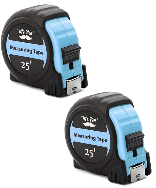 Mr. Pen- Retractable Tape Measure 25 ft, 2 Pack, Sky Blue, Easy Read, Steel Retractable Measuring Tape with Fractions, Ideal for Construction & DIY Projects