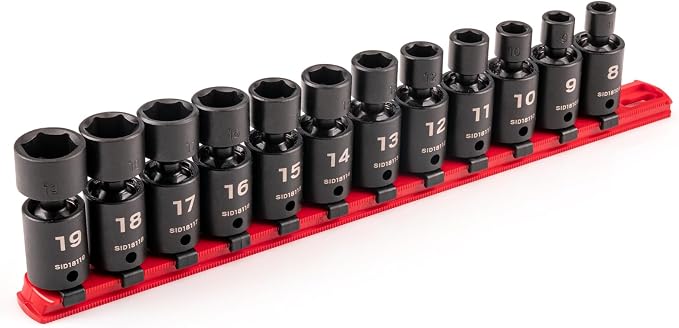 TEKTON 3/8 Inch Drive Universal Joint Impact Socket Set | SID97102 | 12-Piece, (8 - 19 mm), Shallow, 6-Point