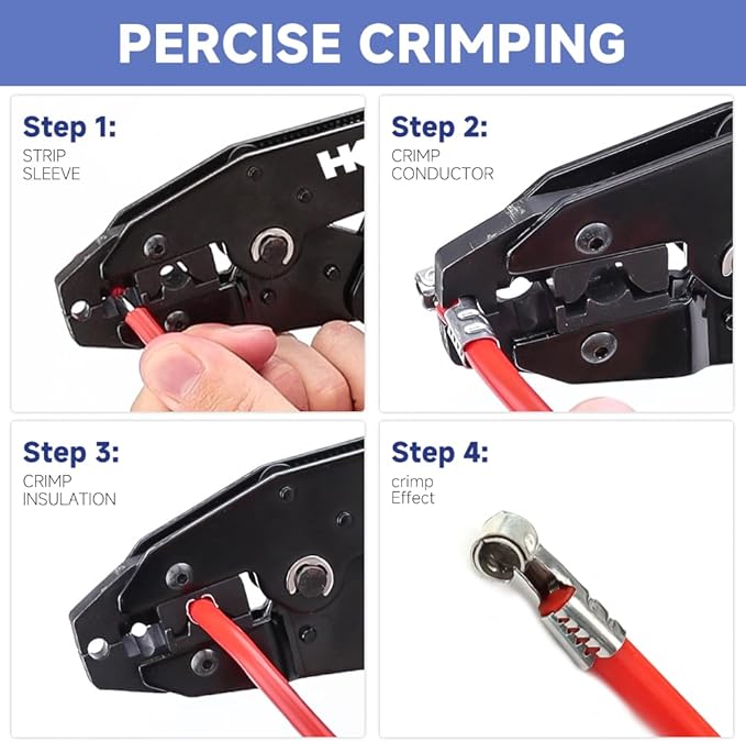 Spark Plug Wire Crimping Tool Kit for Ignition Cables, Ratcheting Crimper, 24 Spark Plug Terminals (180° 90° Straight), 24 Boots, Fits up to 8.5mm Wires