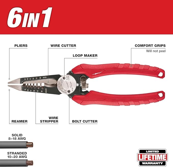48-22-3079 Combination Pliers FOR Milwaukee 6 in 1 Wire Stripper Needle Nose Bolt Cutter Multi Function Hand Tool