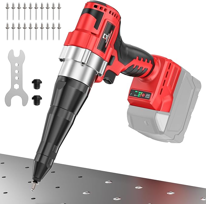 Cerycose Cordless Rivet Gun Kit Compatible with Milwaukee 18V Brushless Electric Riveters Gun Tool with 3-Size Steel Rivets(1/8"-5/32"-3/16") LED Light & Nose Piece (Bare Only)