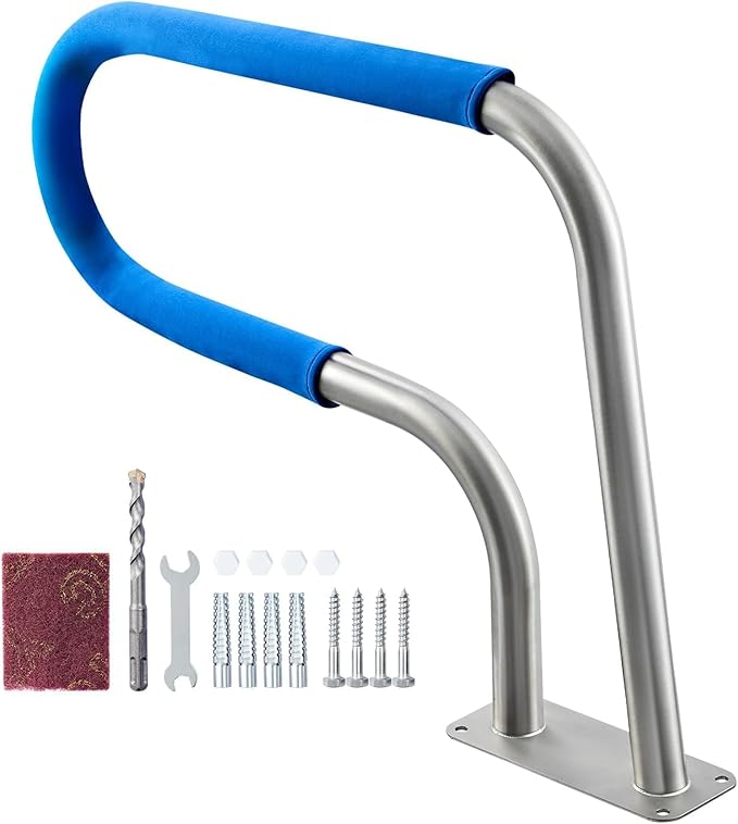 VEVOR Pool Rail, 31 x 22 inch Pool Handrail, 220 lbs Load Capacity Heavy Duty 304 Stainless Steel Swimming Handrail, Detachable Nonslip Sleeve, Rich Accessories, for Poolside, Water Parks, Spa Centers