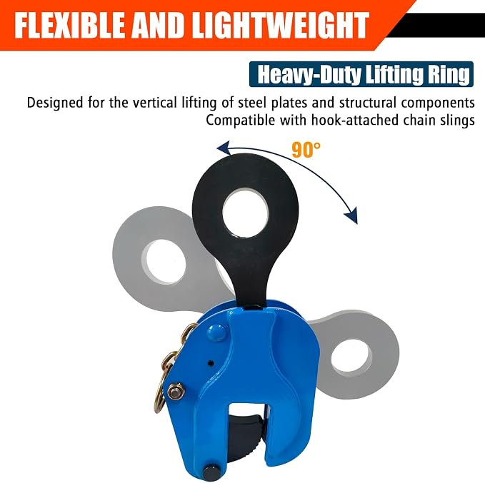 Vertical Plate Lifting Clamp,4400lbs Capacity Heavy Duty Steel Plate Clamp 2T with 0.8 Inch Jaw Opening, Industrial Lifting Clamp for Sheet Metal and Steel Plate Handling