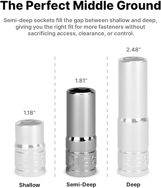 Capri Tools 3/8 in. Drive Semi-Deep Chrome Sockets Set, 6-Point, 6 to 24 mm, 19-Piece