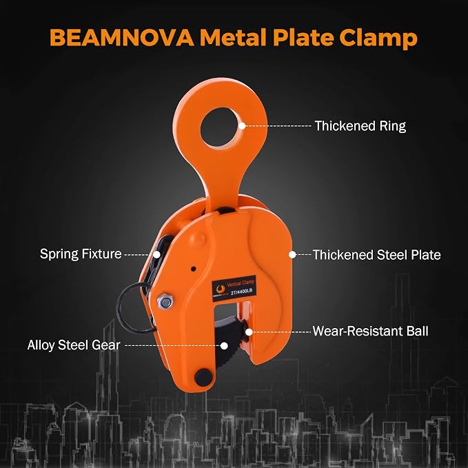 BEAMNOVA 2 Tons Vertical Plate Lifting Clamp, Non-Rotating Ring