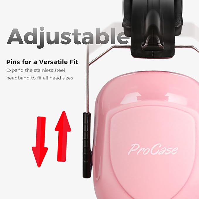 ProCase Noise Reduction Ear Muffs, Sound Proof Ear Protection, NRR 28dB Noise Cancelling Headphones for Adults Kids Autism, Hearing Protection for Shooting Gun Range Mowing -Pink