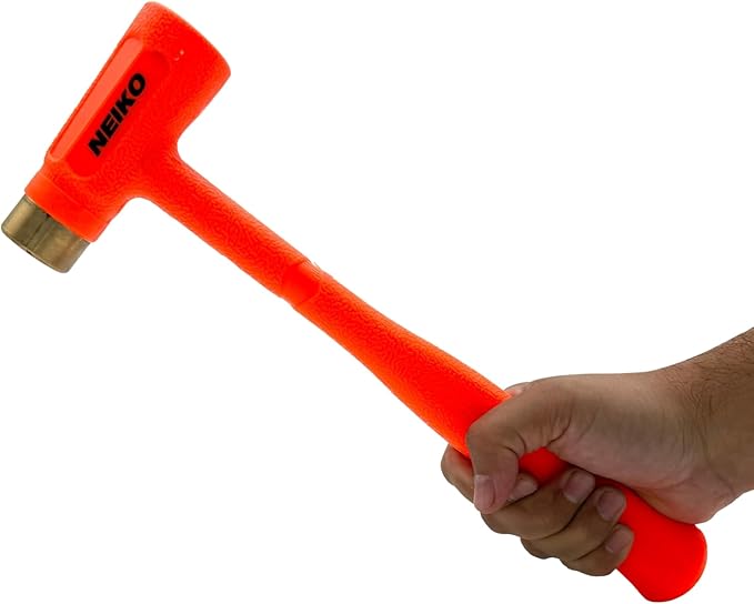 NEIKO 02871A Dead Blow Hammer With Brass Cap, 1.5 Pounds, Neon Orange Deadblow Hammers, Mallet, Spark and Rebound Resistant, Unibody Molded, Soft Blow Rubber, Non Slip Grip, Steel Shot and Core