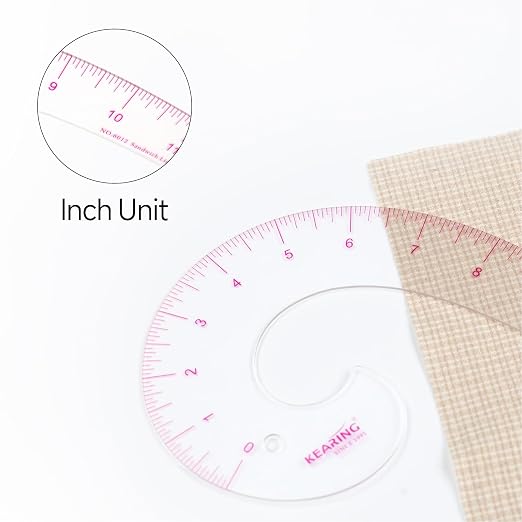 KEARING 12inch Plastic Comma Shape French Curve Ruler for Pattern Making, Sandwich Line Scale, Vary Form Curve Ruler for Sewing, Clear Muti Function Sewing Ruler for Fashion Design