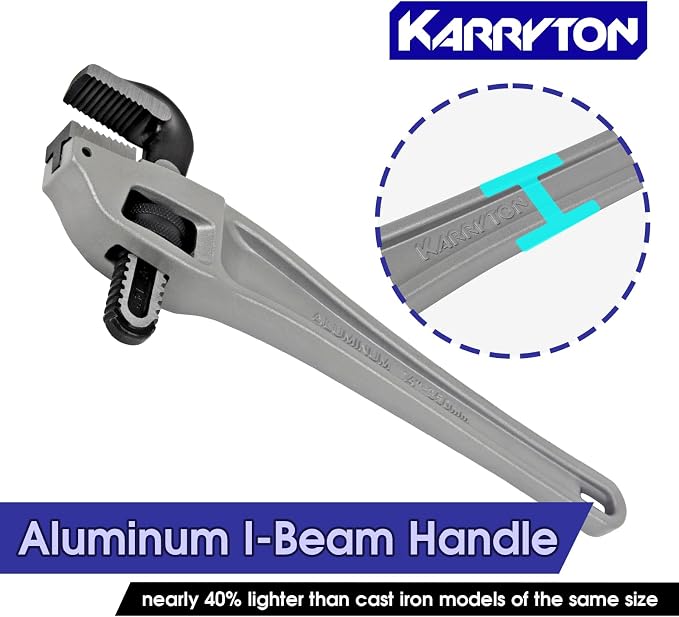 14 Inch Aluminum Offset Pipe Wrench, 3"/76mm Adjustable Jaw Capacity, Heavy Duty Plumbers Wrench with Drop Forged Steel Jaw(CR-V), Perfect Plumbing Tool Exceed GGG Standard