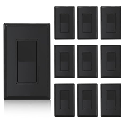 ELEGRP 3 Way Decorator Light Switch, 15Amp, 120-277 Volt, AC Rocker Paddle Wall Switch Replacement, Self-Grounding, Residential Grade, Screwless Wall Plate, UL Listed (10 Pack, Glossy Black)