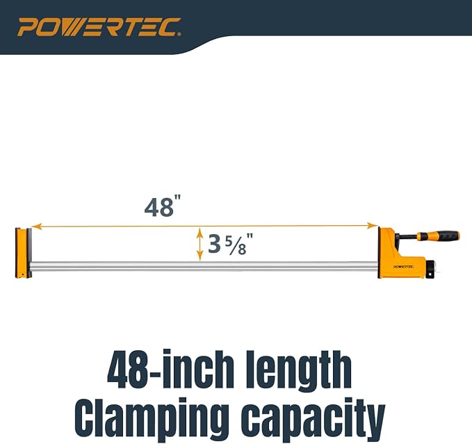 POWERTEC 71602 48-Inch Parallel Clamps for Woodworking | 90 Degree Heavy Duty Steel Bar Jaw Clamp Spreader Tool (Pack of 2)