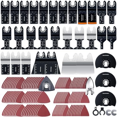 CONNOO 158 Pack Oscillating Saw Blades, Oscillating Tool Blades with Sandpaper, Multitool Bi-Metal Blades Kits for Wood Metal Plastics Quick Release Fit Dewalt Ryobi Rockwell Makita