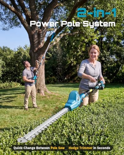 SEESII 2-in-1 Cordless Pole Saw 8-Inch & 16-inch Hedge Trimmer Combo