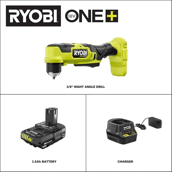 RYOBI ONEAND HP 18V BRUSHLESS Cordless Compact 3/8 in. Right Angle Drill KIT with 1 1.5 A