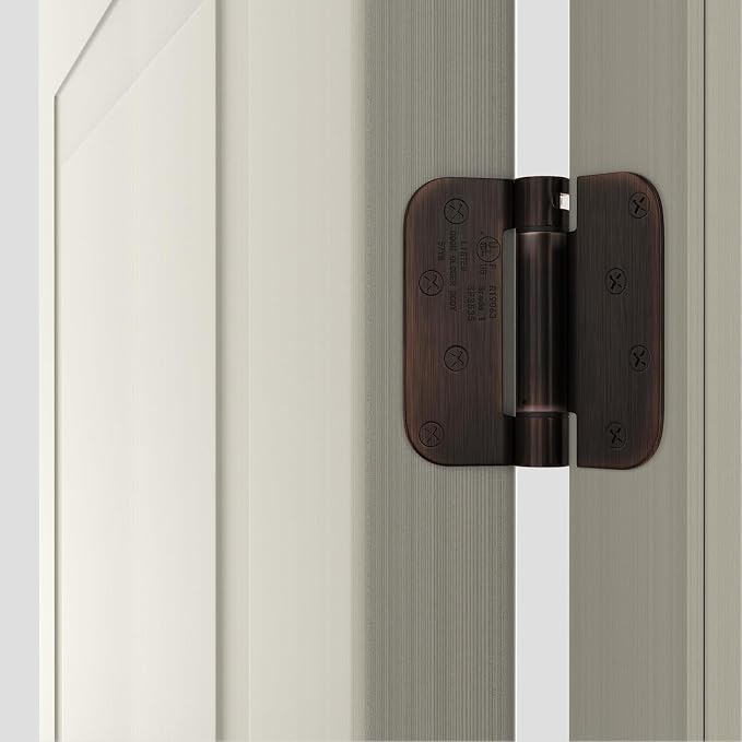 goldenwarm 6 Pack 4 Inch Oil Rubbed Bronze Self Closing Door Hinges with 5/8'' Radius Corners - Adjustable Tension Soft Close Hinges for Interior/Exterior Doors, Durable & Quiet Closure